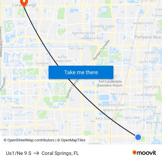 Us1/Ne 9 S to Coral Springs, FL map