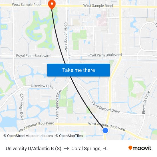 University D/Atlantic B (S) to Coral Springs, FL map