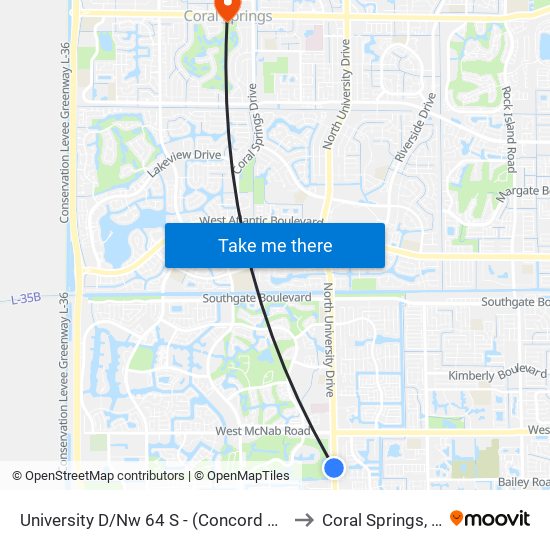 University D/Nw 64 S - (Concord Vl II) to Coral Springs, FL map