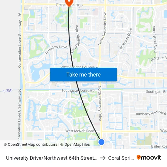 University Drive/Northwest 64th Street - (Concord Village II) to Coral Springs, FL map