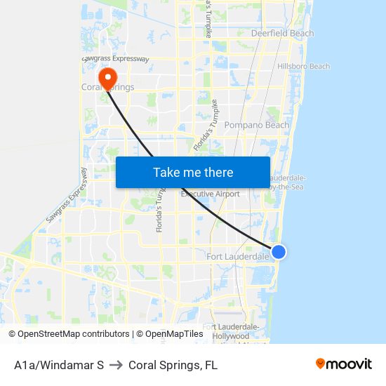 A1a/Windamar S to Coral Springs, FL map