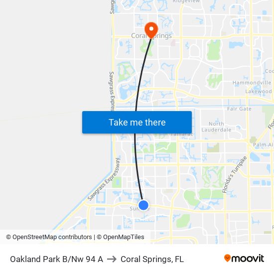 Oakland Park B/Nw 94 A to Coral Springs, FL map