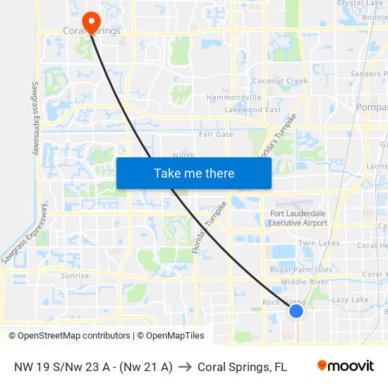 NW 19 S/NW 23 A - (NW 21 A) to Coral Springs, FL map