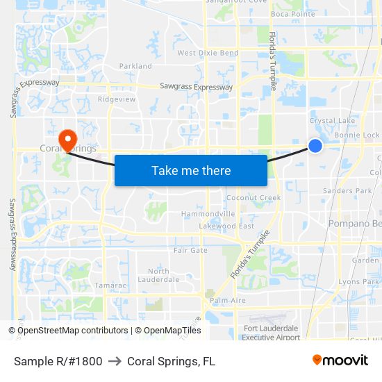 Sample R/#1800 to Coral Springs, FL map