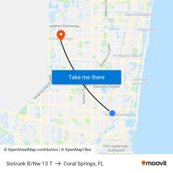 Sistrunk B/Nw 13 T to Coral Springs, FL map
