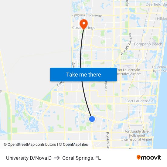 University D/Nova D to Coral Springs, FL map