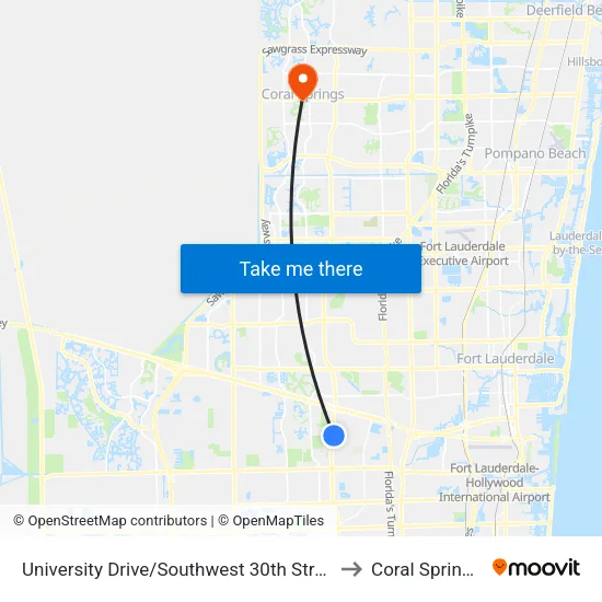 University Drive/Southwest 30th Street (South) to Coral Springs, FL map