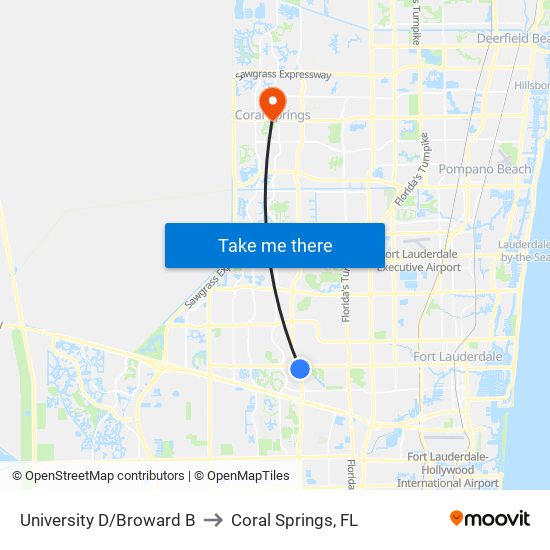 University D/Broward B to Coral Springs, FL map