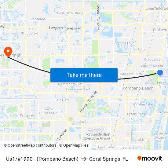 Us1/#1990 - (Pompano Beach) to Coral Springs, FL map