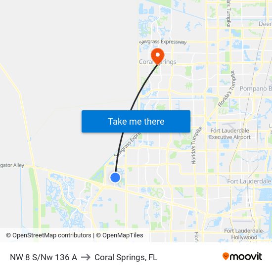 NW 8 S/Nw 136 A to Coral Springs, FL map