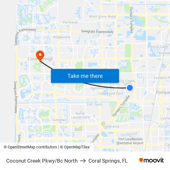 Coconut Creek Pkwy/Bc North to Coral Springs, FL map