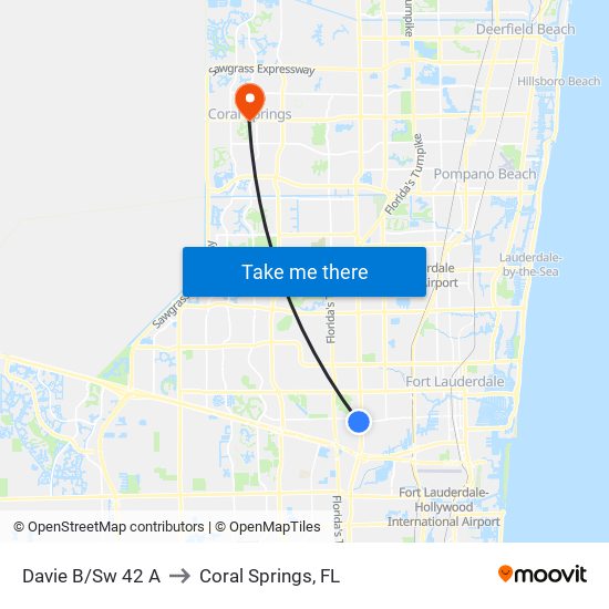 Davie B/Sw 42 A to Coral Springs, FL map