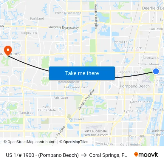 US 1/# 1900 - (Pompano Beach) to Coral Springs, FL map