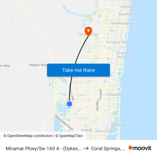 MIRAMAR PKWY/SW 160 A - (DYKES R) to Coral Springs, FL map