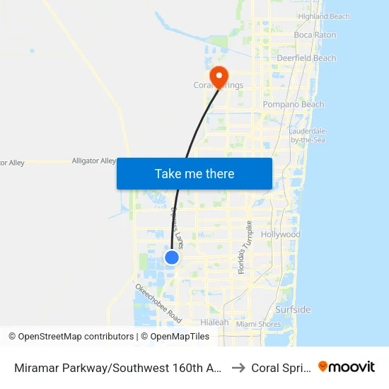 Miramar Parkway/Southwest 160th Avenue - (Dykes Road) to Coral Springs, FL map