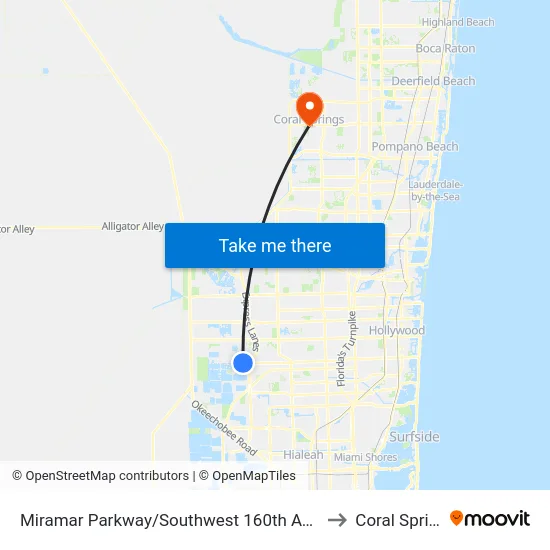 Miramar Parkway/Southwest 160th Avenue - (Dykes Road) to Coral Springs, FL map