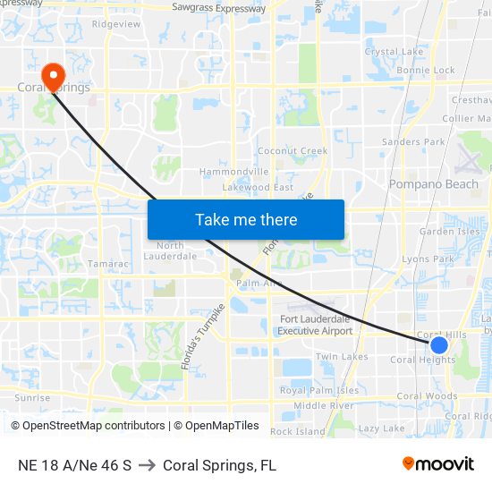 NE 18 A/NE 46 S to Coral Springs, FL map