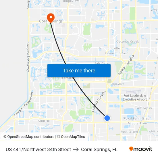 US 441/Northwest 34th Street to Coral Springs, FL map