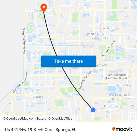 Us 441/Nw 19 S to Coral Springs, FL map