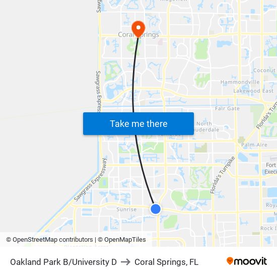 Oakland Park B/University D to Coral Springs, FL map