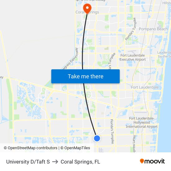 University D/Taft S to Coral Springs, FL map