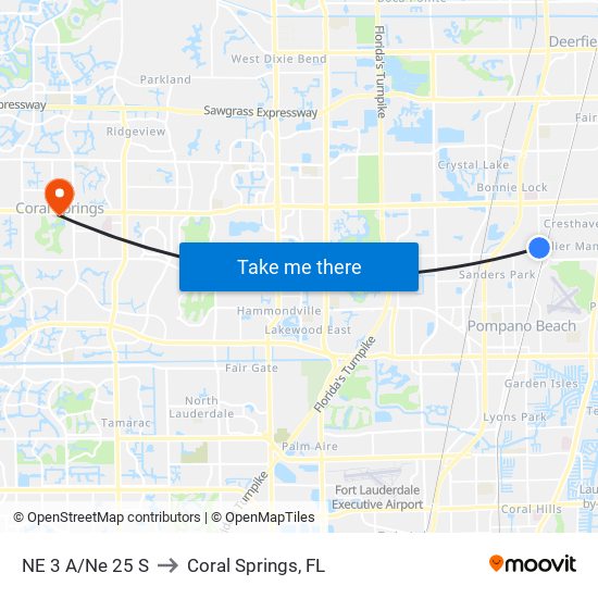 NE 3 A/Ne 25 S to Coral Springs, FL map