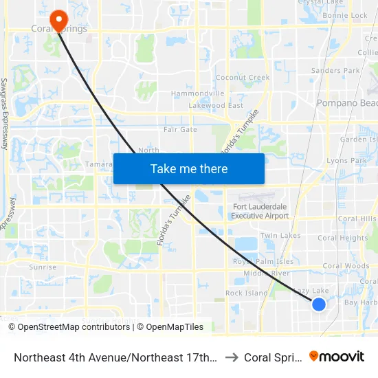 Northeast 4th Avenue/Northeast 17th Street - (Swim Pool) to Coral Springs, FL map