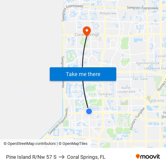 Pine Island R/Nw 57 S to Coral Springs, FL map