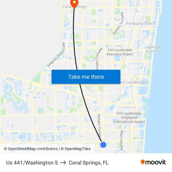 US 441/WASHINGTON S to Coral Springs, FL map