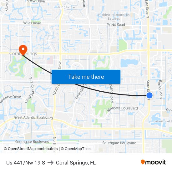 Us 441/Nw 19 S to Coral Springs, FL map