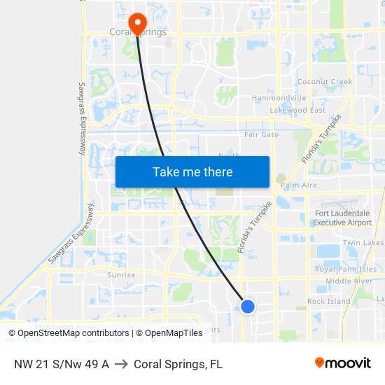 NW 21 S/Nw 49 A to Coral Springs, FL map