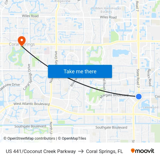 US 441/Coconut Creek Parkway to Coral Springs, FL map
