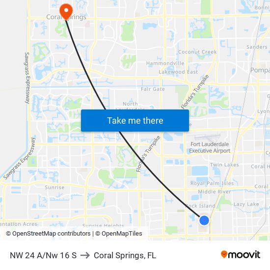 NW 24 A/Nw 16 S to Coral Springs, FL map