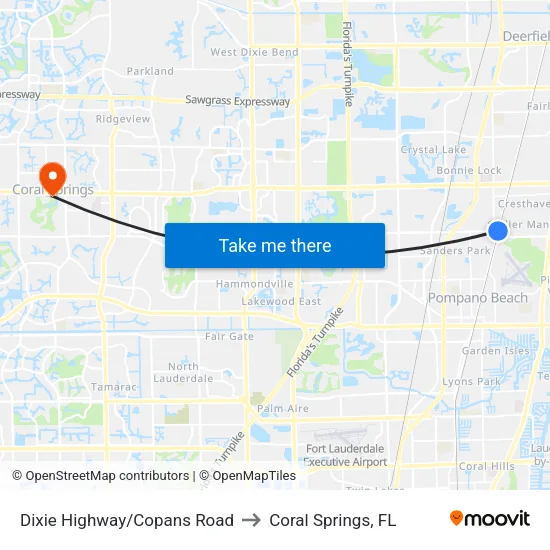 Dixie Highway/Copans Road to Coral Springs, FL map