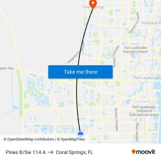 Pines B/Sw 114 A to Coral Springs, FL map