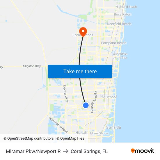 Miramar Pkw/Newport R to Coral Springs, FL map