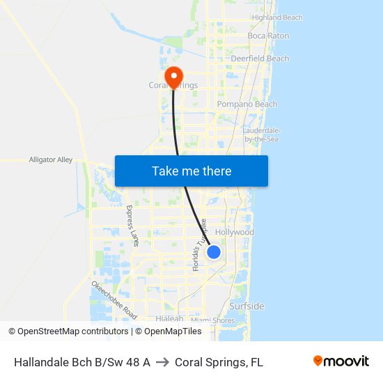 Hallandale Bch B/Sw 48 A to Coral Springs, FL map