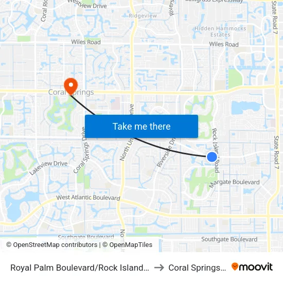 Royal Palm Boulevard/Rock Island Road to Coral Springs, FL map