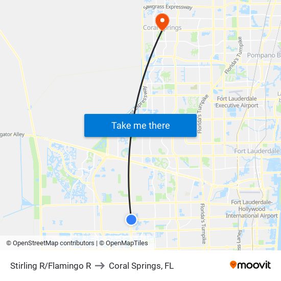 Stirling R/Flamingo R to Coral Springs, FL map