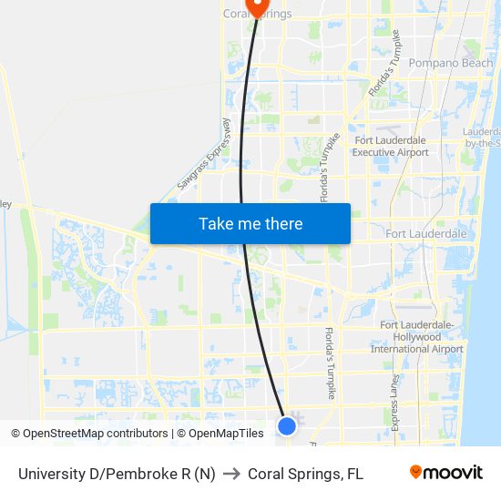 University D/Pembroke R (N) to Coral Springs, FL map