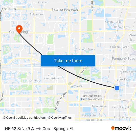 NE 62 S/NE 9 A to Coral Springs, FL map