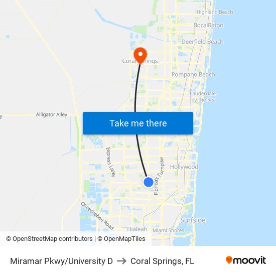 Miramar Pkwy/University D to Coral Springs, FL map