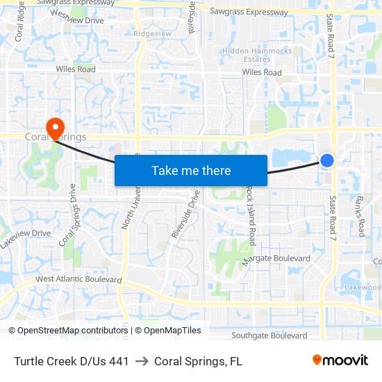 Turtle Creek D/Us 441 to Coral Springs, FL map