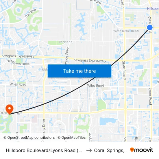 Hillsboro Boulevard/Lyons Road (West) to Coral Springs, FL map