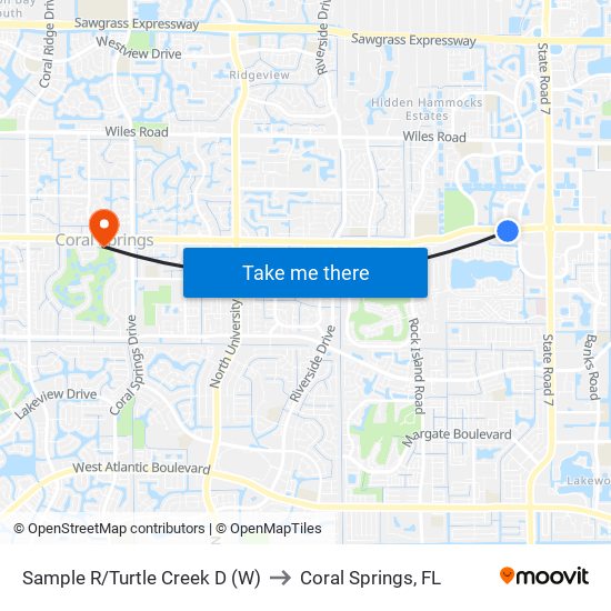 Sample R/Turtle Creek D (W) to Coral Springs, FL map