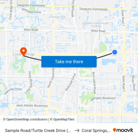 Sample Road/Turtle Creek Drive (West) to Coral Springs, FL map