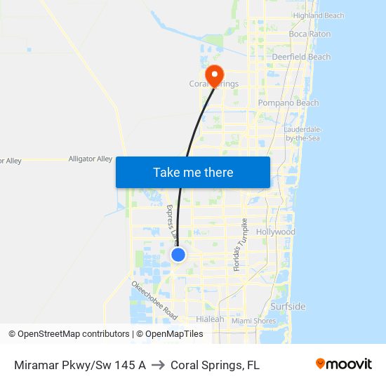 Miramar Pkwy/Sw 145 A to Coral Springs, FL map