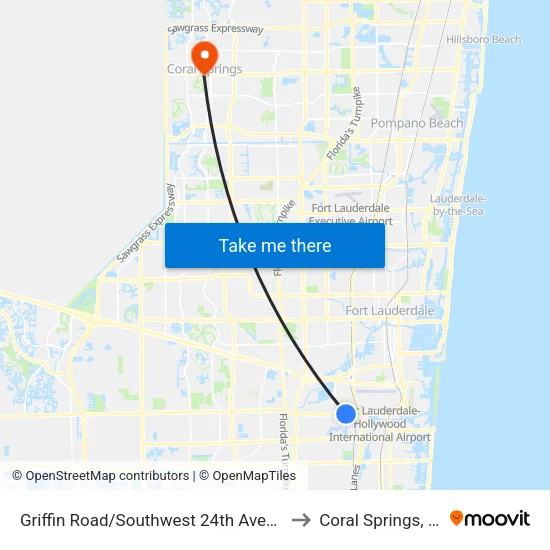 Griffin Road/Southwest 24th Avenue to Coral Springs, FL map