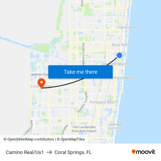 Camino Real/Us1 to Coral Springs, FL map