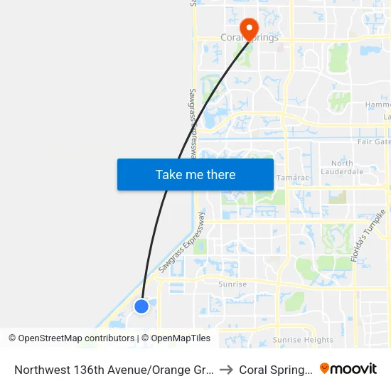 Northwest 136th Avenue/Orange Grove Drive to Coral Springs, FL map